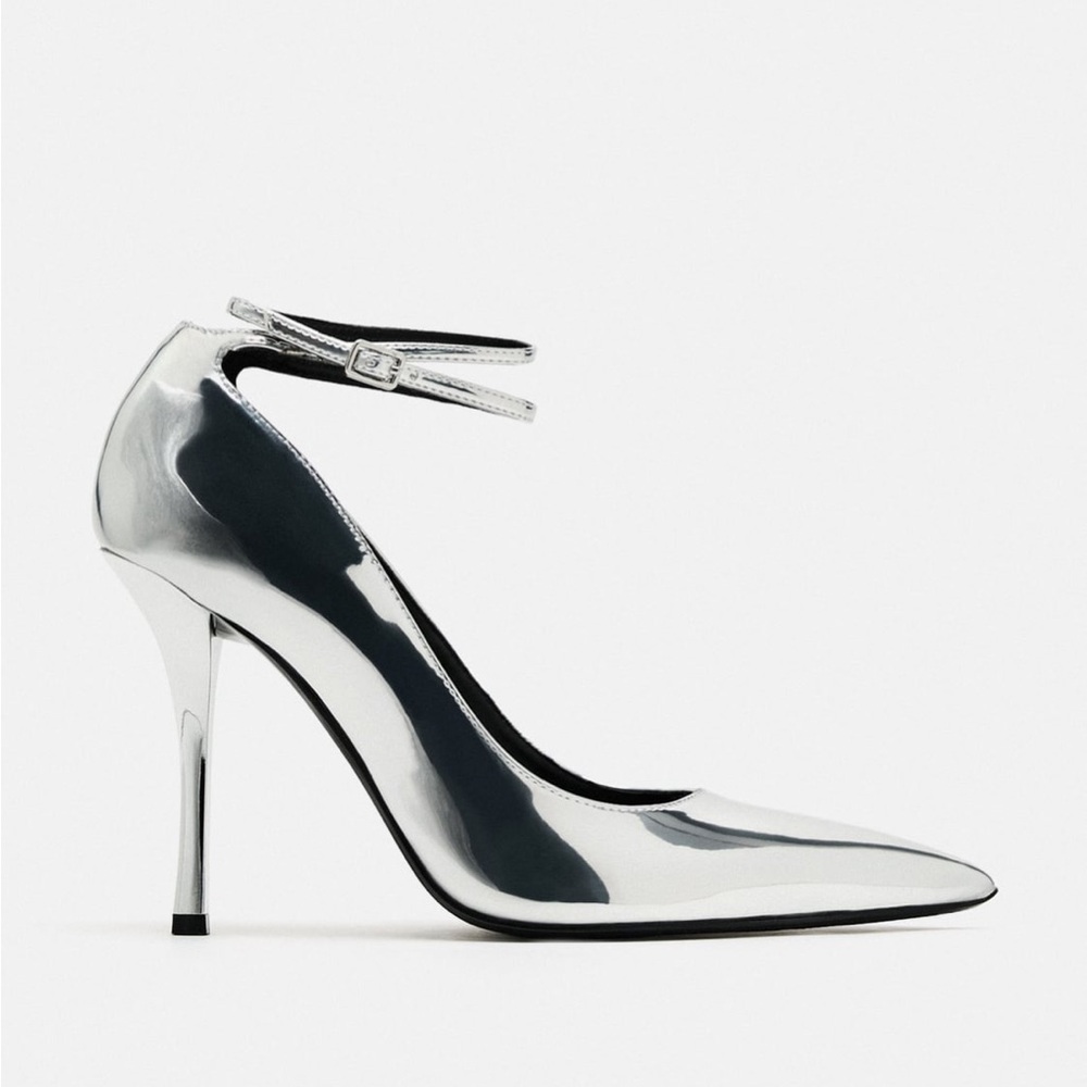 Zara Silver Pump with Ankle Straps